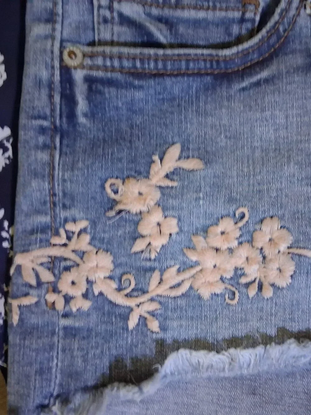 Express Shorts Denim w/ pink embroidered Flowers 8 + free Sleeveless Top S